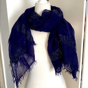 JLo Jennifer Lopez Navy Blue Glitzy Shimmering Sparkling Warm Bohemian Scarf